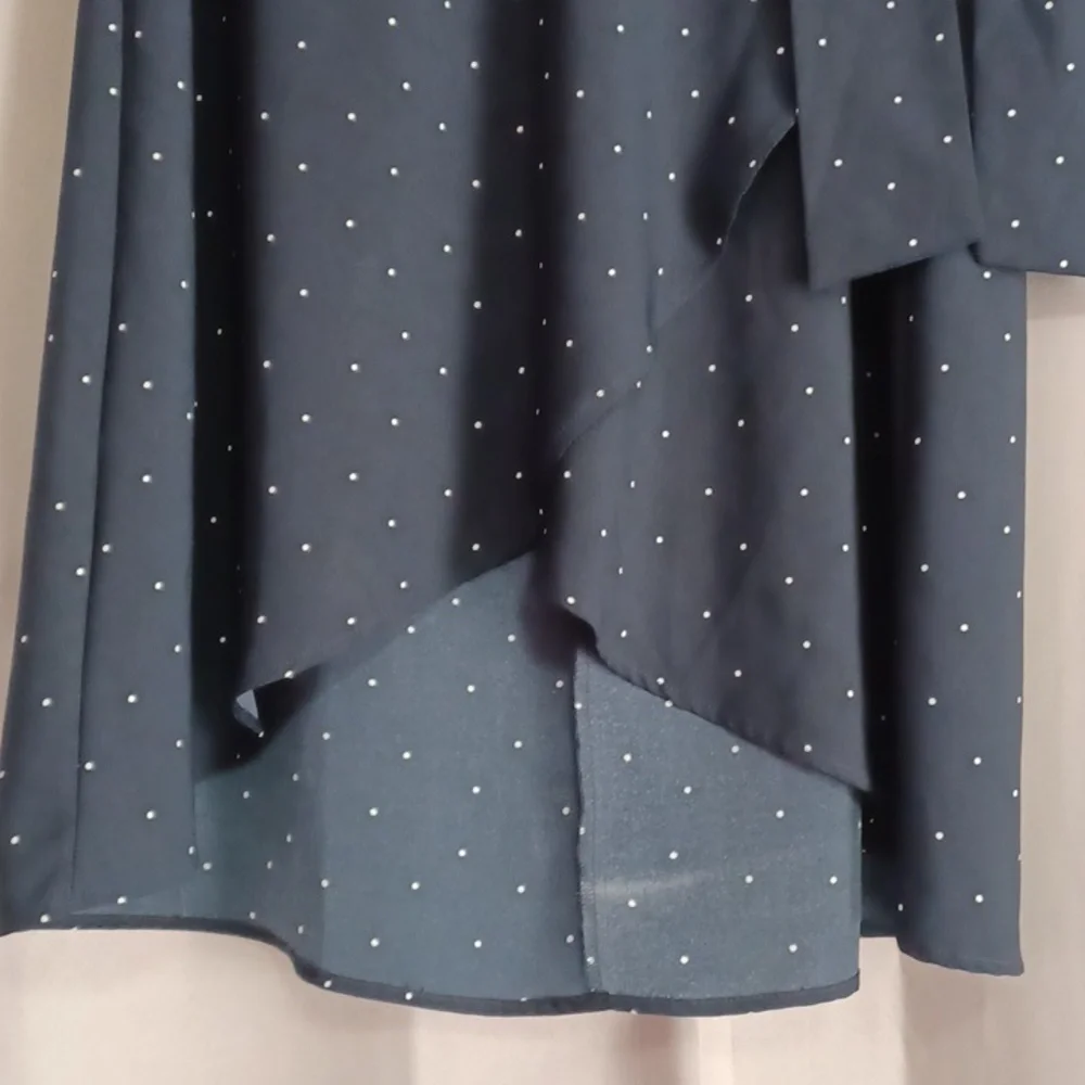 Loft Navy And White Polka Dot Faux Wrap Midi Skirt Removeable Fabric Belt Petite